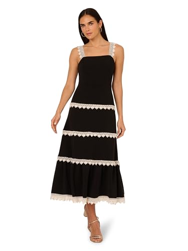 Adrianna Papell Women's Knit Crochet Trim Dress,...