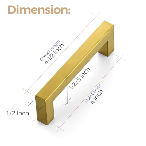 Image of Ravinte Brushed Brass Square Cabinet Handles Drawer Pulls 4 Inch 30 Pack | Stainless Steel, Square Bar Grip, Smooth Touch, Screws Included, Easy Installation, For Cupboards, Drawers, Dressers, Cabinet