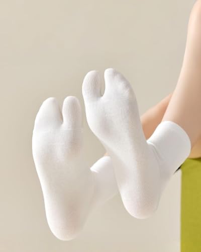 Image of Tabi Socks Athletic Cotton Crew Length Quarter Ankle Two Toe for Women and Men, 6 Pk Black White Gray