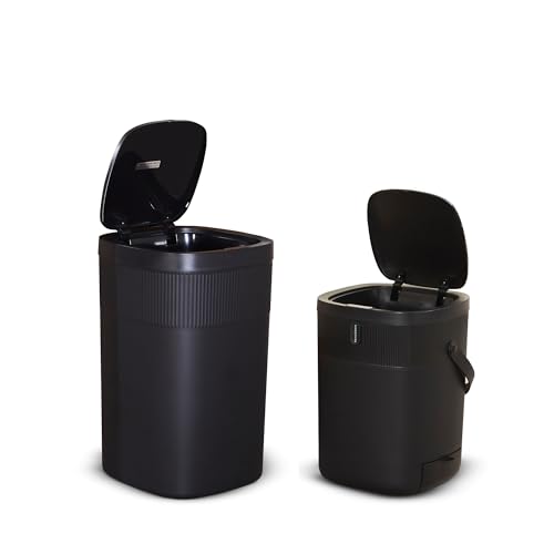 Caneca de basura automática rectangular 13 galones negro set 2