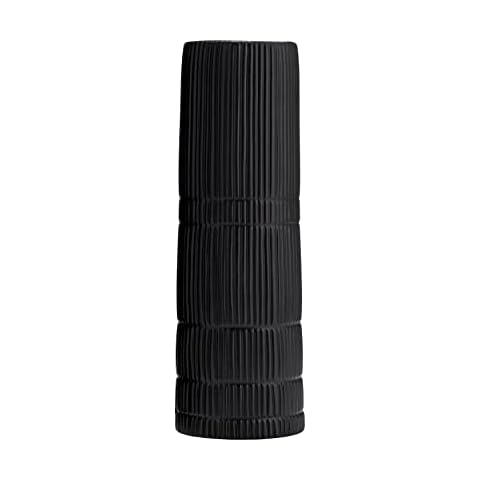 Sagebrook Home Ceramic 15" H Lined Cylinder Vase, Matte Black, Cylinder, Ceramic, Contemporary, 5" L X 5" W X 15" H, Line Cover