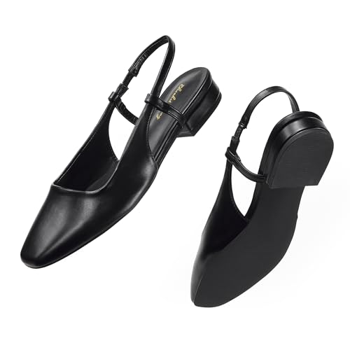 Elisabet Tang Women's Slingback Flats Closed Square Toe 1 Inch Slip-on Work Party Wedding Prom Casual Dressy Comfortable Flats2