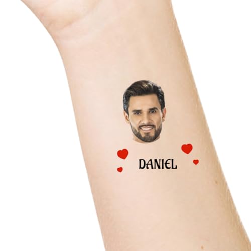 Tatuaggi Temporanei Personalizzati,Tatuaggi Personalizzati con Faccia Foto Nome Logo,Adesivi per Tatuaggi Impermeabili per Compleanno, Addio al Celibato,Iaurea,Matrimonio Bomboniere.