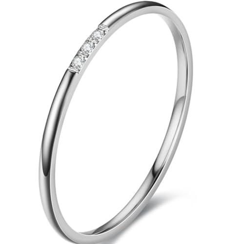 Jude Jewelers 1mm Stainless Steel Thin Stackable Three Stones Eternity Wedding Band Ring