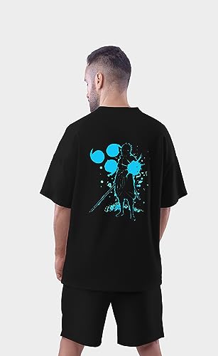 Image of Be Crazy Oversized Loose Baggy Fit Drop Shoulder Half Sleeves Pure Cotton Anime Graphic Printed T-Shirt for Men