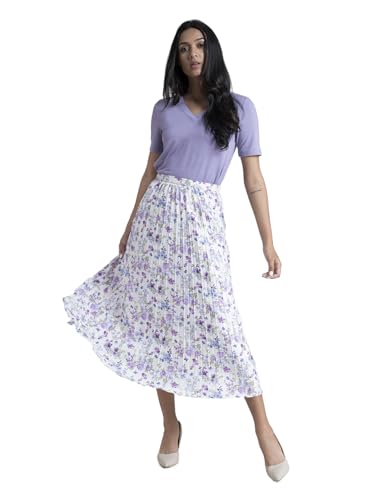 Image of FableStreet Women Skirt Casual & Festive | Elegant Flared Fit High Rise Knife Pleats All-Over Floral Print | Wrinkle-Resistant Woven Fabric for Summer & Outings