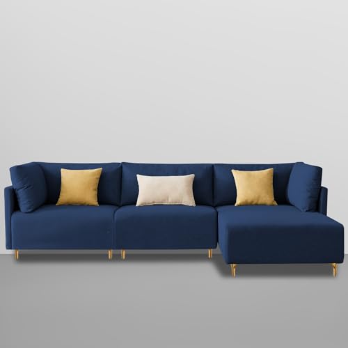 Image of Carina RHS 4 Seater L Shape Sofa Set for Living Room (Blue Fabric) Premium Fabric Sofa