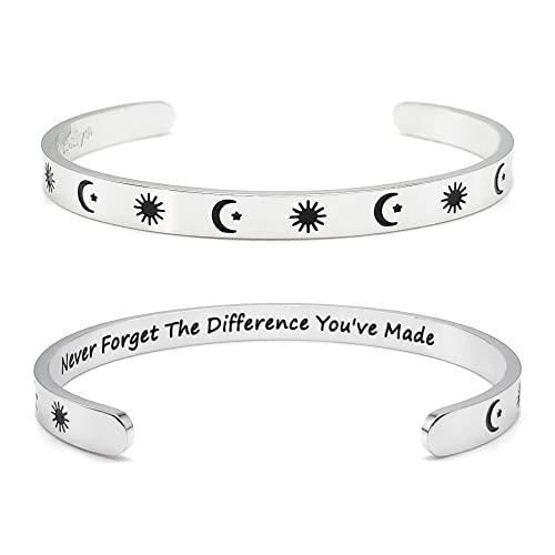 Dczosily Inspirational Bracelets for Women, Stainless Steel Cuff Bracelet, Hidden Message Bracelet with Quote Mantra Engraved Jewelry Motivational Bangles, Personalized Gifts for Best Friend/Mom (Mom-Never Forget The Difference You've Made) by Dczosily - Used condition - US$11.09