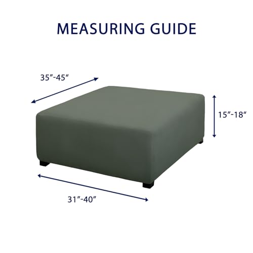 Image of PureFit Super Stretch Form Fit Square Ottoman Cover Rectangle - Ottoman Slipcovers for Foot Stool & Folding Storage Furniture for Living Room with Nonslip Elastic Bottom (Medium-XL, Grayish Green)