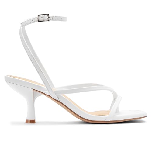 Women's Kitten Heel Strappy Open Square Toe Thong Ankle Strap Heels for Wedding4