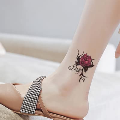 Miniatura 2 de Calcomanías para tatuajes de arte corporal para mujer, pegatina de tatuaje 3D de mariposa o rosa, flor, pluma, tatuaje impermeable, regalo de