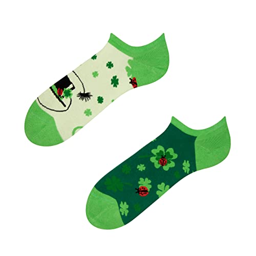 Dedoles Socken Unisex Damen Herren & Kinder Baumwolle viele lustige Designs 1 Paar Geschenk links rechts verschieden Farbe Grün Motiv Vierblättriger Glücksklee Gr. 35-38