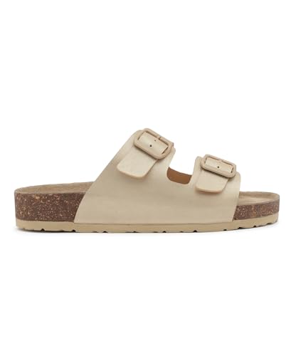 Image of HF JOURNEY Women's Cork Footbed Sandal,Slip On Entry,(Size 36-41) PU, Casual Lounging Slipper, EVA Sole, Flat Heel, Amelia 2.0