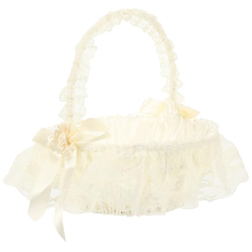 Ciieeo Cesta Mediana de Pétalos para Bodas con Asa de Mimbre y Tela, Estilo Romántico y Toque Cómodo para Niñas de Flores