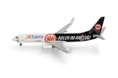 Herpa Modellflugzeug Sun Express Boeing 737-800 Eintracht Frankfurt - SGE Express - Adler im Anflug - TC-SPM, Miniatur im Maßstab 1:500, Sammlerstück, Modell ohne Standfuß, Metall