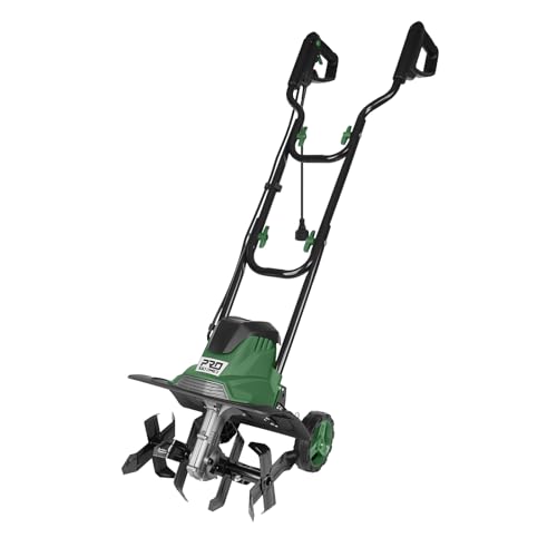 Prostormer 14 Inch Corded Electric Tiller Cultivator, 10Amp Motor with 4 Steel Tines, Corded Garden Tiller for Soil Cultivation, Lawn, and Yard Care