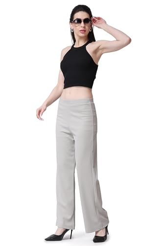 Image of POPWINGS Formal Casual Solid Trousers for Women || Work Trousers for Women || Pull On Trousers for Women || High Waist Plain Women Trousers for Summer