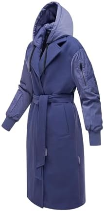 MARIKOO Winterjas voor dames (XS-3XL), wikkeljas, tailleband, afneembare capuchon met knopen, warme jas voor dames, N016, wijn, M