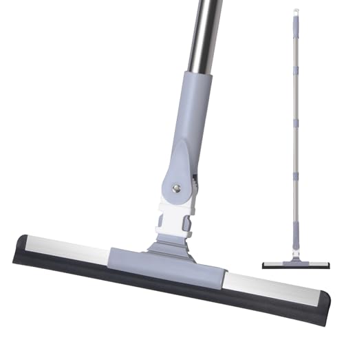 Mitclear Floor Squeegee Broom with Long Handle(47IN), Shower Scraper Water Squeegee Wiper, Rubber Mop for Wet & Dry Cleaning Dust, Liquid, Pet Hair for Hardwood, Tile, Kitchen, Wet Room, Bathroom