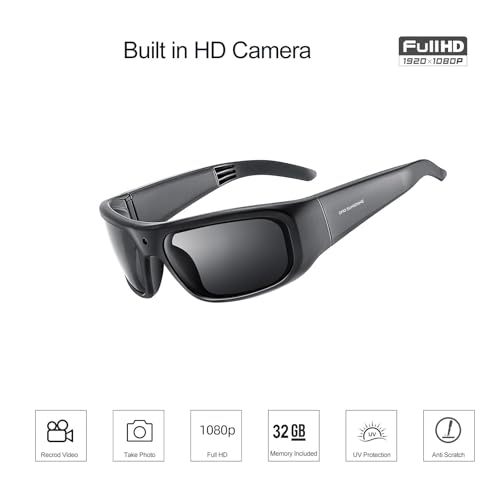 Image of OHO Ultra-Thin Lightweight Sports Camera Sunglasses, 24MP Camera, 1080P Video, Water Resistant UV400 Lens