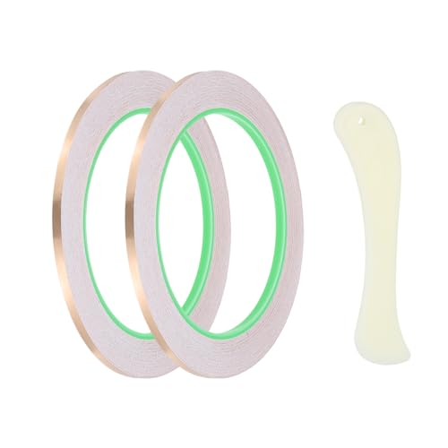 PATIKIL 22 Yard 1/6 Inch Copper Foil Tape,2 Roll Copper Tape with Conductive Stained Glass Foil Tool with Scraper for Stained Tools DIY Crafting