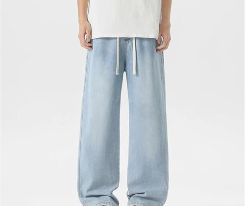 Men High Waisted Wide Leg Baggy Denim Pants Straight Hip Hop Style Streetwear Casual Trousers2