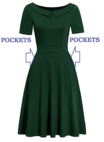 Image of Women's Elegant Vintage Dresses Knee Length Casual Floral Print Work Party Peter Pan Collar A-Line Dress with Pockets 978
