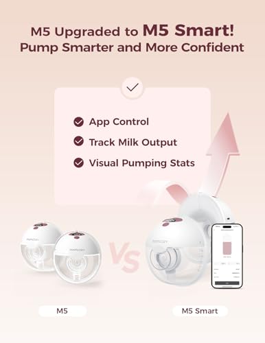 Image of Momcozy M5 Smart APP Controlled Wearable Breast Pump, Hands-Free Wireless Electric Pump, 3 Modes 9 Suction Levels, BPA-Free, Portable Lightweight, 24mm Flange, 1-Pack Cozy Red