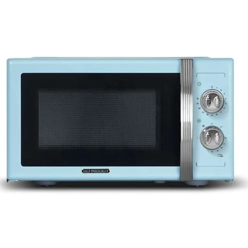 SCHNEIDER Microondas con Grill Vintage 23 L 800 W 6 niveles de potencia Plato 27 cm SMW23VM (Blue)