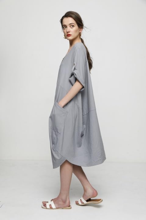 Image of LaovanIn Women's Plus Size Tunic Dress Summer Cotton Linen T Shirt Knee-Length Dresses