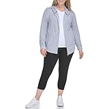Calvin Klein Womens Premium Performance Ruched Long Sleeve Zip Up Hoodie (Standard and Plus), Pearl Grey Heather, 3X