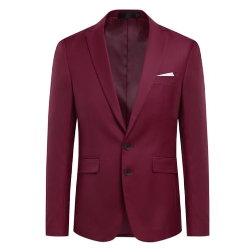 Allthemen Blazer à Deux Boutons Fendu à l'arrière Vouleur Unie pour Hommes Veste de Costume d'affaires Vin Rouge M
