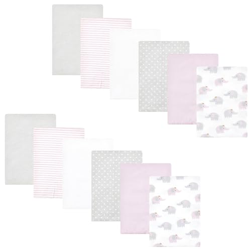 Image of Hudson Baby Unisex Baby Cotton Poly Flannel Burp Cloths Bundle, Lilac Elephants, One Size