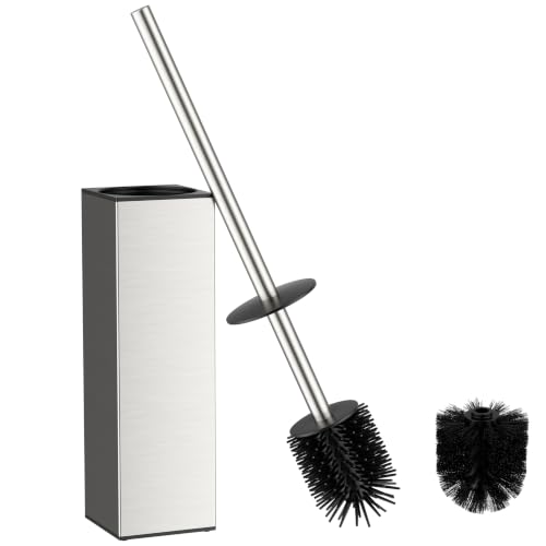 Image of FORIOUS Stainless Steel Toilet Bowl Brush Scrubber and Holder Set Tall