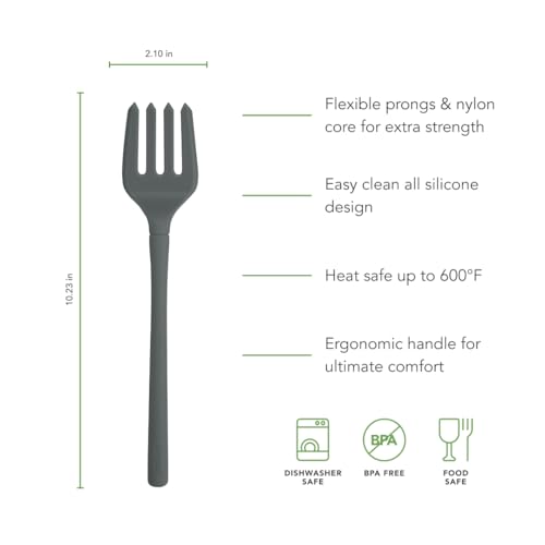 Image of Tovolo Flex Core Silicone Fork Charcoal Gray Large Cooking Fork for Spaghetti Twirling Mixing Shredding, Heat Resistant Silicone Fork Kitchen Utensil, BPA Free Spaghetti Twirling and Cooking Fork
