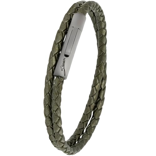 Simaru Lederarmband, 4mm geflochten zum Wickeln für Frauen & Männer, Echtleder-Wickelarmband mit Edelstahl Hakenverschluss, Premium-Qualität ((45cm Lenght - XXL), Oxyd)