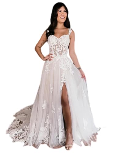 Wedding Dress for Bride 2025 Long A Line Lace Applique Tulle Boho Beach V-Neck Bridal Wedding Gowns for Bride