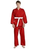 TopTie Karate Uniform with Belt, Karate Gi Student Uniform for Kids & Adults Martial Arts Training-Red-Size 0