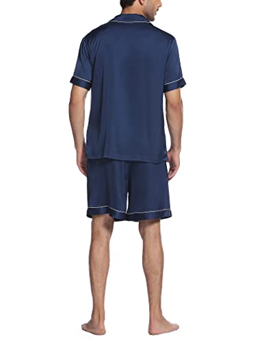 Image of Ekouaer Mens Satin Pajamas Set Button-Down Short Sleeve Shirt Top Soft Silk Sleepwear Shorts with Pockets
