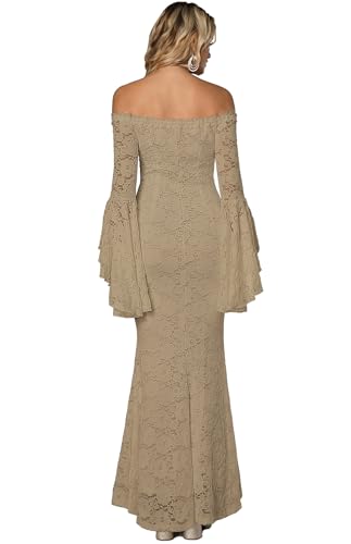 Image of HOYISHION Women's Off The Shoulder Floral Lace Maxi Dress White Bridesmaid Wedding Party Maternity Photoshoot Long Dresses