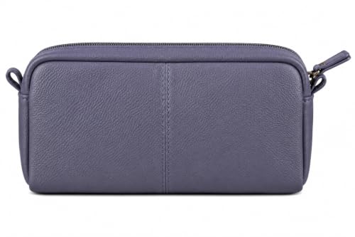 Image of Calfnero Genuine Leather Toiletry Bag for Men & Women | Premium Leather Travel-Pouch | Toiletry Organizer | Cosmetic & Shaving Kit Bag | Unisex Travel Dopp Kit (Navy)