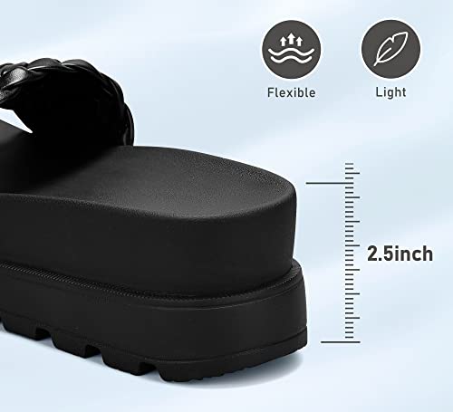 LUCKY STEP Women's Platform Sandals Braided Strap Flatform Slide Open Toe Casual Summer Beach Outdoor Wedge Woven Belt Slipper4