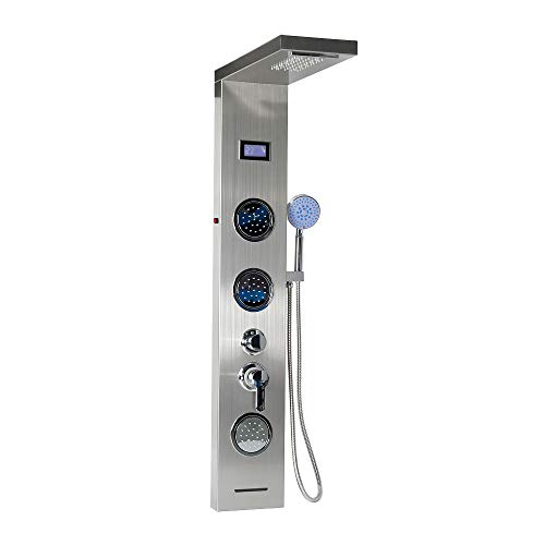 MOCHAMIK Heov Columna de Ducha termostática Negra LE de Ducha de Lluvia hidráulica sin batería con Flujo de Agua de Salida múltiple Kit Completo de Grifo de Ducha