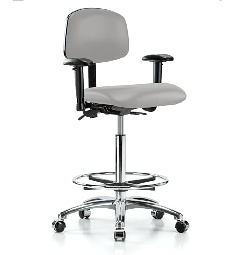 Image of Perch Chrome Task Chair with Foot Ring, Rolling, 26.25 inch-36 inch, Grey Vinyl