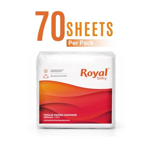 Image of Royal Silky Tissue Paper Napkins | 420 Napkins | 70 Pulls X 6 Packs | Soft And Highly Absorbent Smooth Disposable Napkins | Hygienic White Napkins for Home, Office & Dining