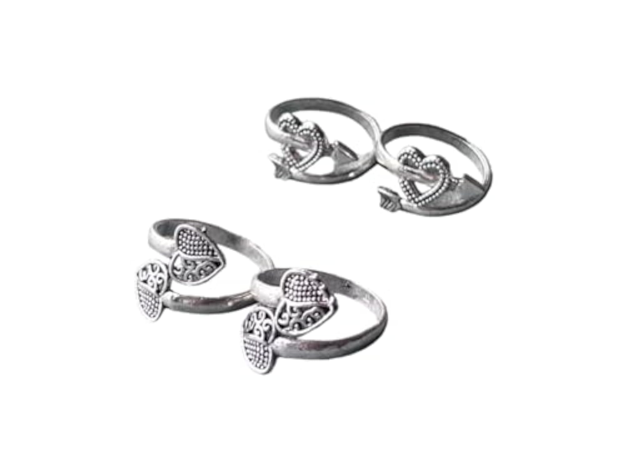 Women's Metal Plated Adjustable Fancy Toe Ring Combo Set of 2