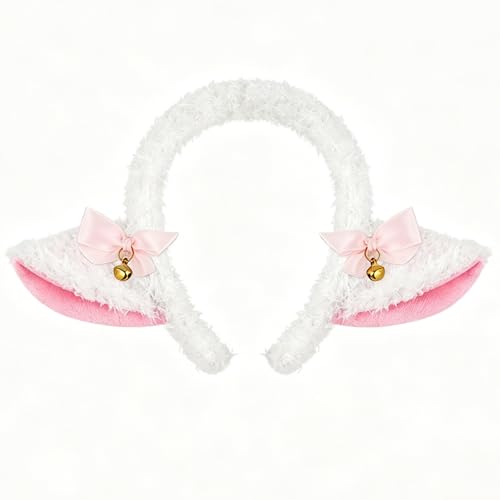 HATINXIA Furry Lamb Ears Headband with Bell Soft Plush White Sheep Ears Costume Accessory for Halloween Christmas Easter Cosplay Photo Shoots Birthday & Themed Parties