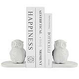 Book Ends Decorative, Owl Bookends White Bird Bookends for Shelves, Kids Rooms, Non-Skid Bookend, Heavy Duty Resin Book Stopper for Books, Decorative Holder, 9.05 * 3.7 * 4.72'' White