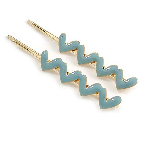 Horquillas de pelo de corazón esmaltado azul claro con baño de oro elegante de 65 mm 5