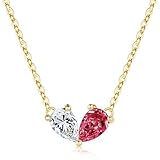 Turandoss April Birthstone Necklace for Women Gold Heart Ruby Necklace July Birthstone Necklaces, April Birthstones Jewellery Birthday Gifts for Women Girls Mum Wife Girlfriend